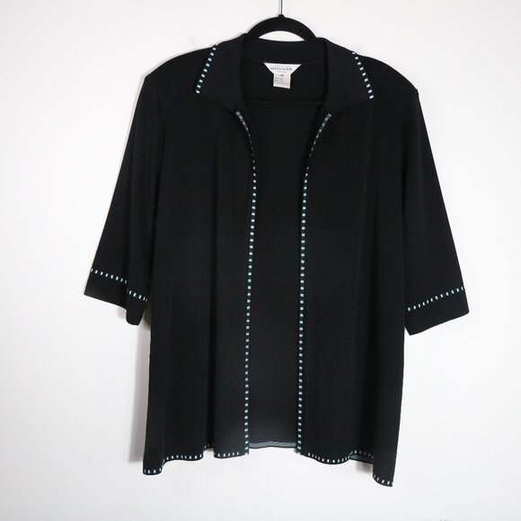 Exclusively Misook Womens Open Blazer Cardigan Knit 2X Black Blue Stitching Work - Picture 1 of 6